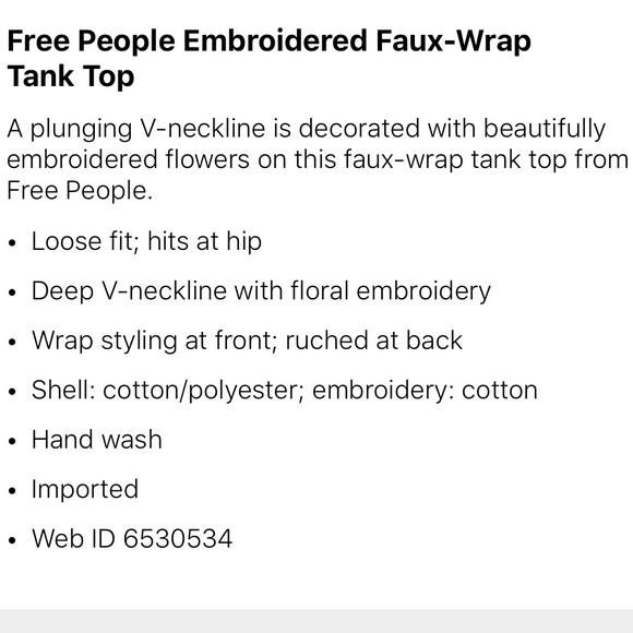 Free People Embroidered Faux Wrap Tank Top S & M - Picture 3 of 5